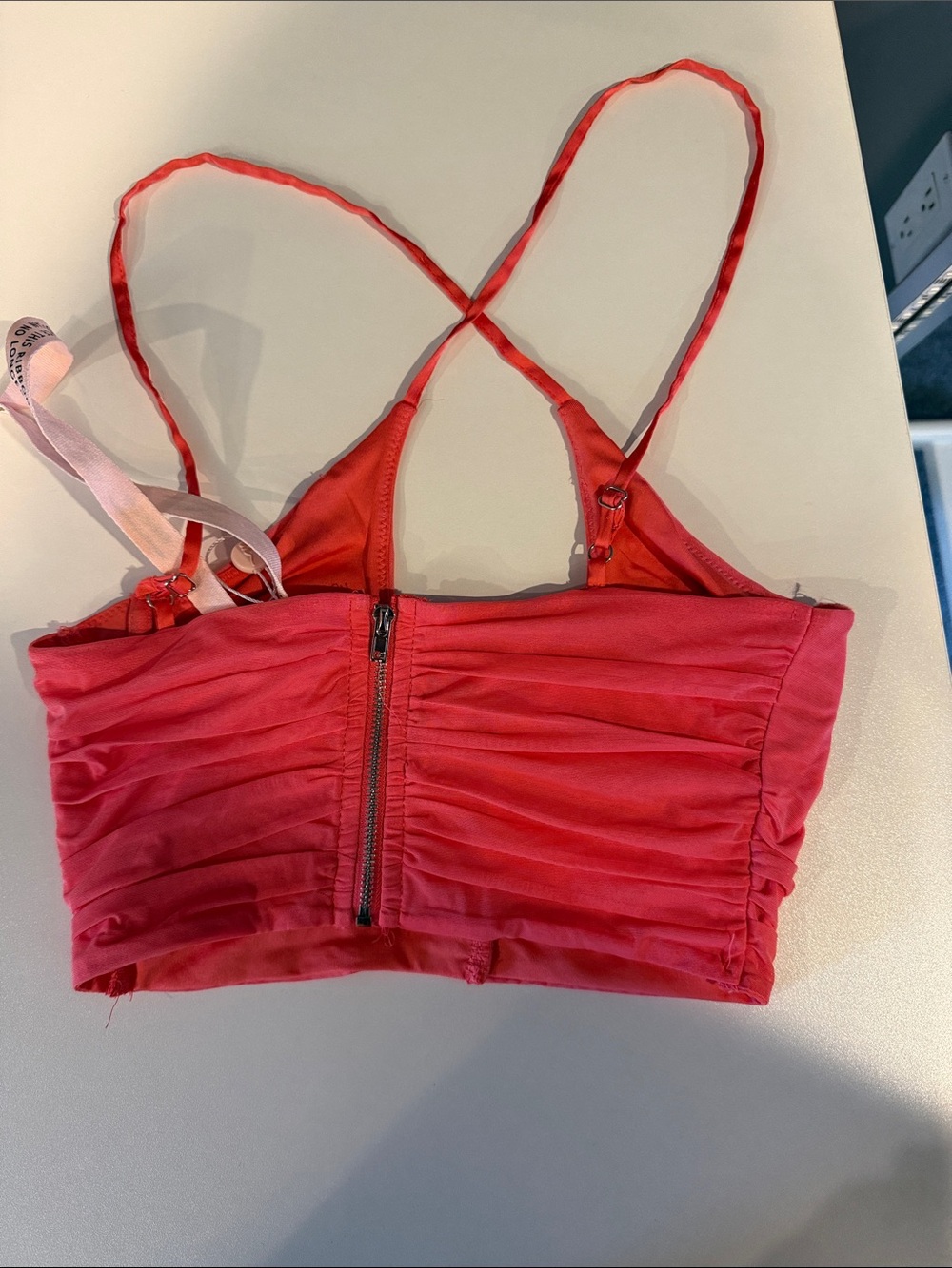 Oh Polly Red Ruched Zip-Front Bandeau Bralette